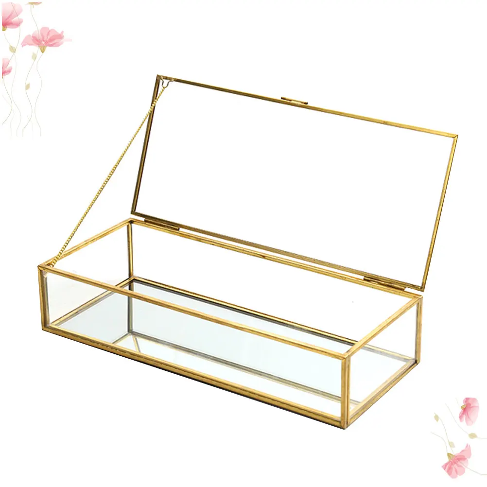 

Elegant Glass Jewelry Box with Gold Trim Functional Organizer for Rings Necklaces Bracelets Travel Compact Storage Container