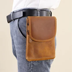 Vintage leather flip shoulder bag with top layer cowhide phone waist bag and shoulder bag