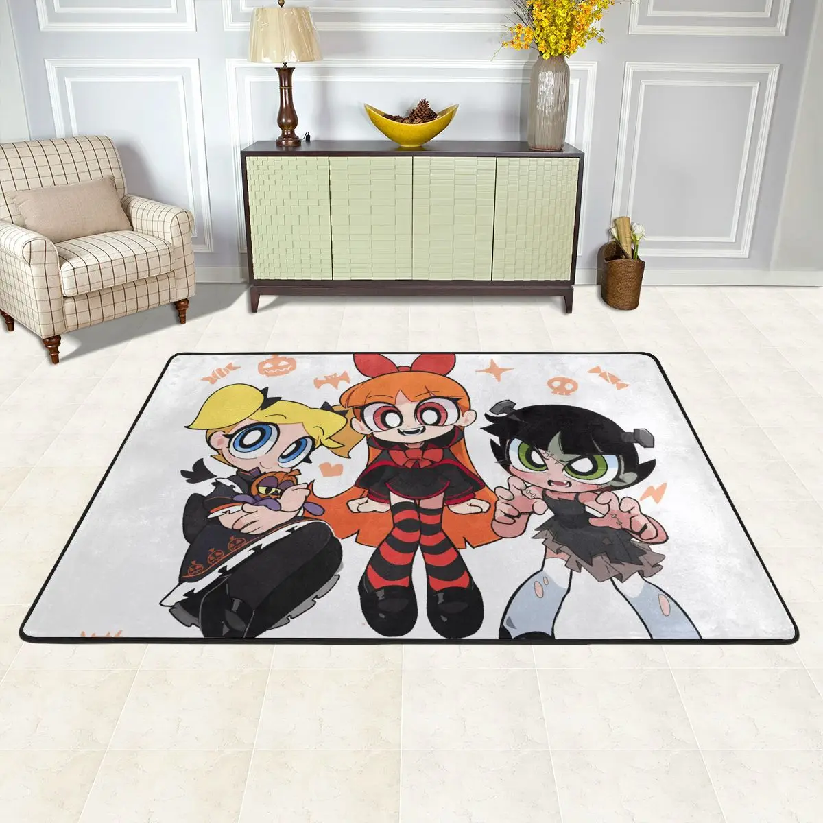 The Powerpuff Girls Carpet For Living Room Bedroom Bedside Vintage Velvet Floor Carpets Non Slip Pattern Rug