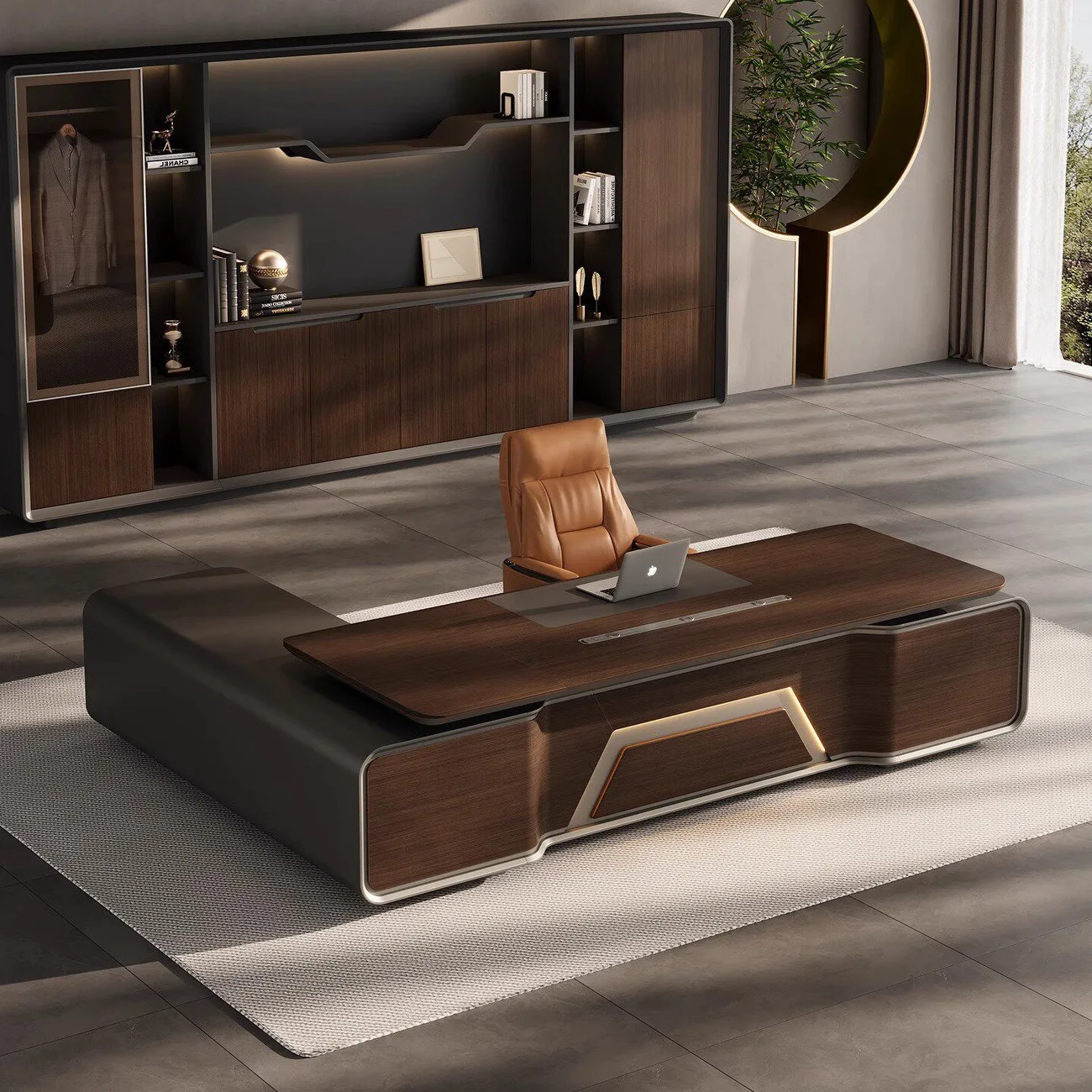 Boss table President table Italian light luxury modern chairperson's office large desk high-end office desk and chair combinatio