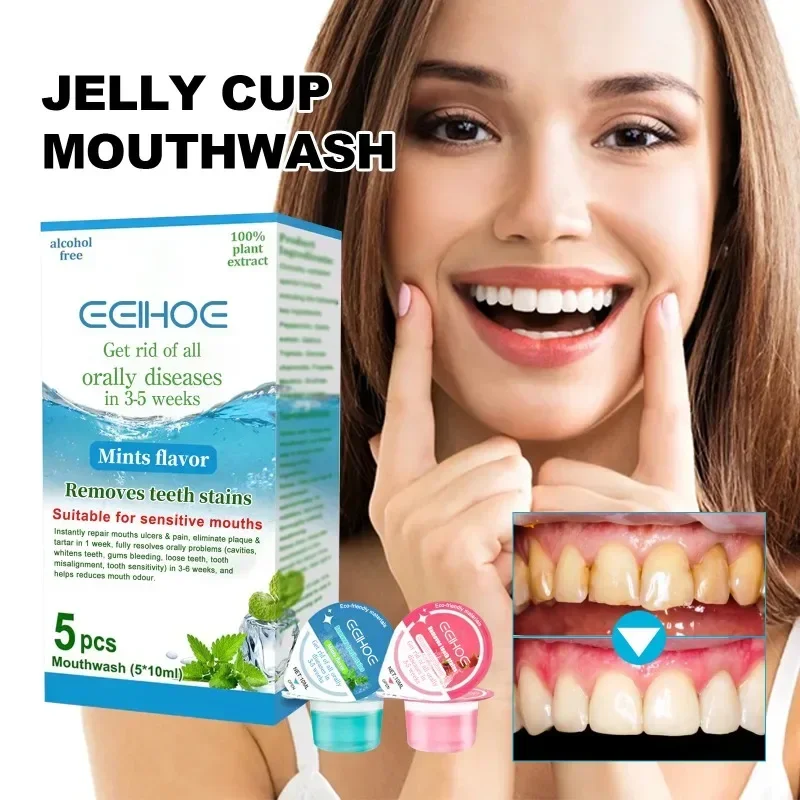 

Jelly Cup Mouthwash Clean Mouth Odor Removal yellow Tooth tartar Cigarette Stains Brighten whitening Teeth Care Fresh Breath