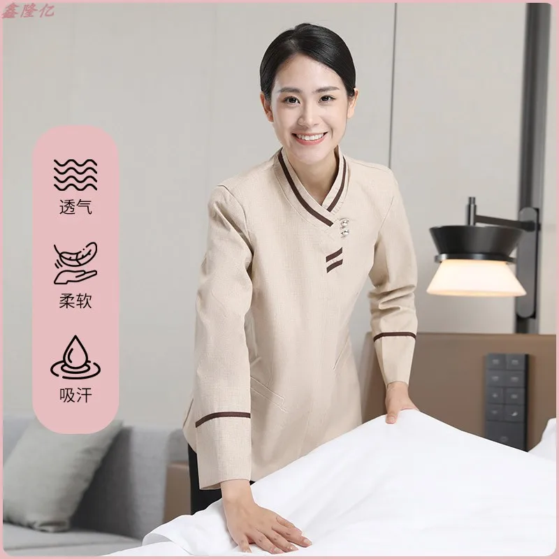 Hotel Guest Room Cleaner Work Uniform Long Sleeve Mall Property Hospital Cleaner Autumn Cleaning Shirt