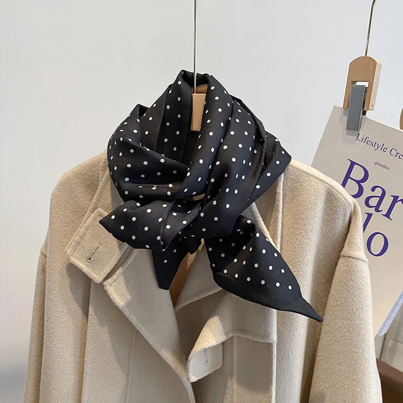 Scarf Black White Polka Dot Faux Silk Wool Long Neck Warmer Soft Cozy Versatile Elegant for Women Daily Office Travel Gift