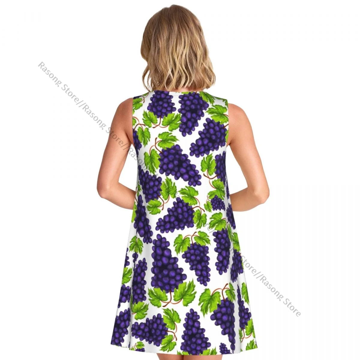فستان نسائي صيفي كاجوال فساتين تي شيرت لتغطية الشاطئ فستان بدون أكمام على شكل عنب حلو