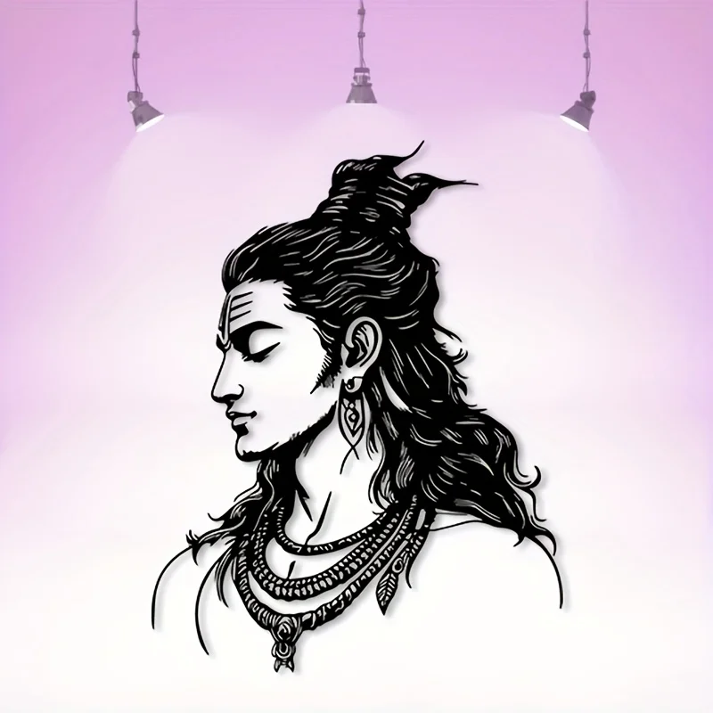 1pc Spiritual Shiva Shakti Metal Wall Art, Hindu God Goddess Iron Sculpture with Trishul, Abstract Deity Wall Decor for Home Tem