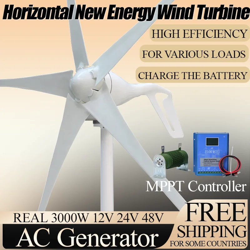 5KW Wind Generator 12V 24V 48V Horizontal Axis Wind Turbine High Torque Permanent Magnet Motor for Windmill with Hybrid control