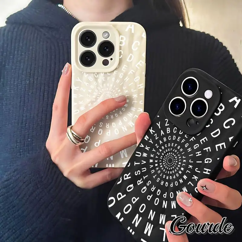 

Gourde Premium Letter Swirl Pattern Phone Case for iPhone 16 15 14 12 13 11 Pro Max 7 8 Plus iPhone X Xs Xr Xs Shockproof Cover
