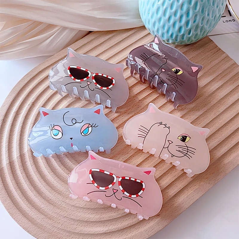 Muweordy Cute Cat Animal Acrylic Crab Hair Clip Shark Hair Claw for Women Girls Personality Barrettes Hair Clip Hair Accessories