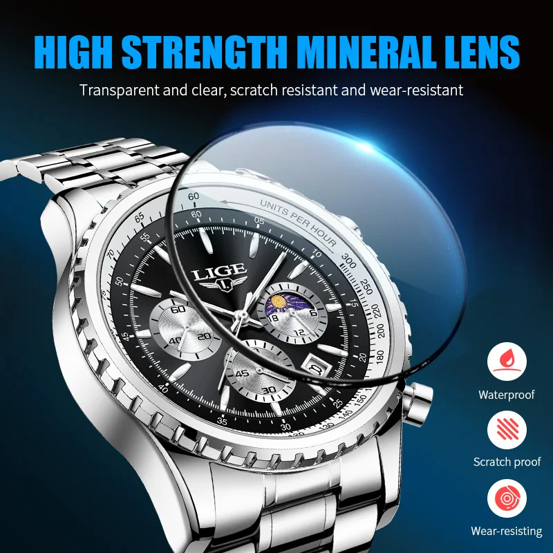 2024 LIGE New Top Brand Luxury Men Watch Quartz Man Watches Waterproof Luminous Watch for Men Date Chronograph Sport Wristwatch