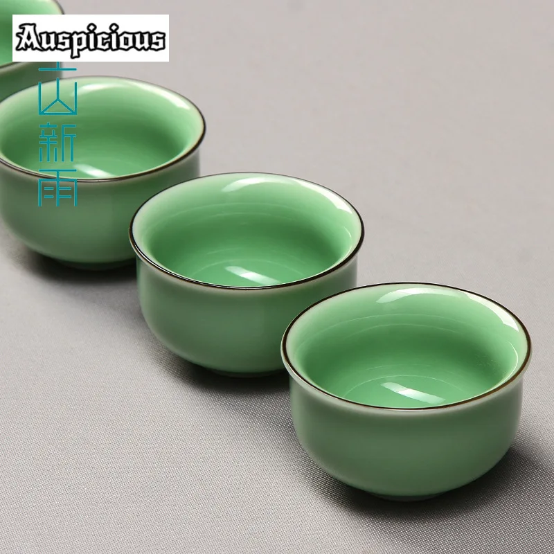 50ml Longquan Celadon Teacup Plum Green Ru Kiln Porcelain Cup Travel Portable Tea Bowl Handmade Tea Set Master Cup Drinkware
