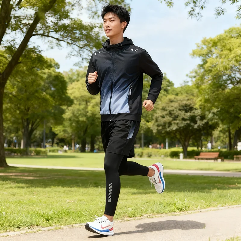 

Men's Quick-Dry Sports Set Four Season Jogging Hiking Training Tracksuit Breathable Trendy Gym Wear Versatile Clothing