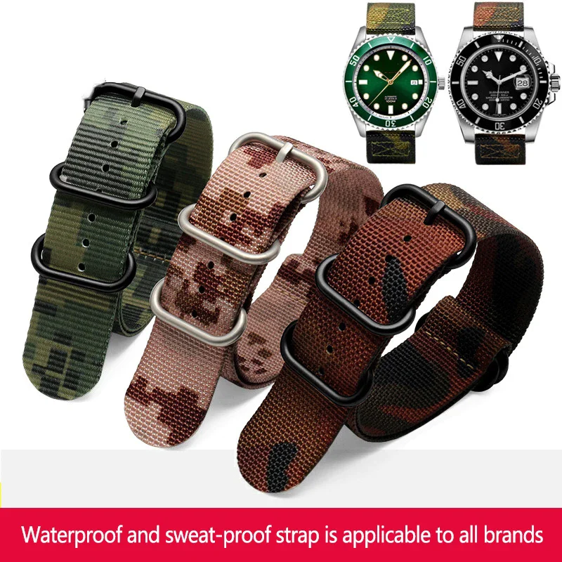 

For Panerai Rolex Seiko Water Ghost Watch Strap Canned Nylon Soft Canvas Watchbands Men camouflage Bracelet 18MM 20MM 22MM 24MM