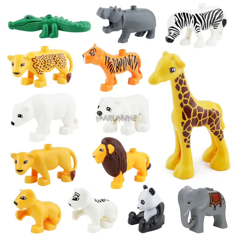 MARUMINE Klassische Bausteine Tier 14PCS Große Größe Blöcke Wald Jungle Teile Hippo Krokodil Panda Tiger Polar Bär Giraffe