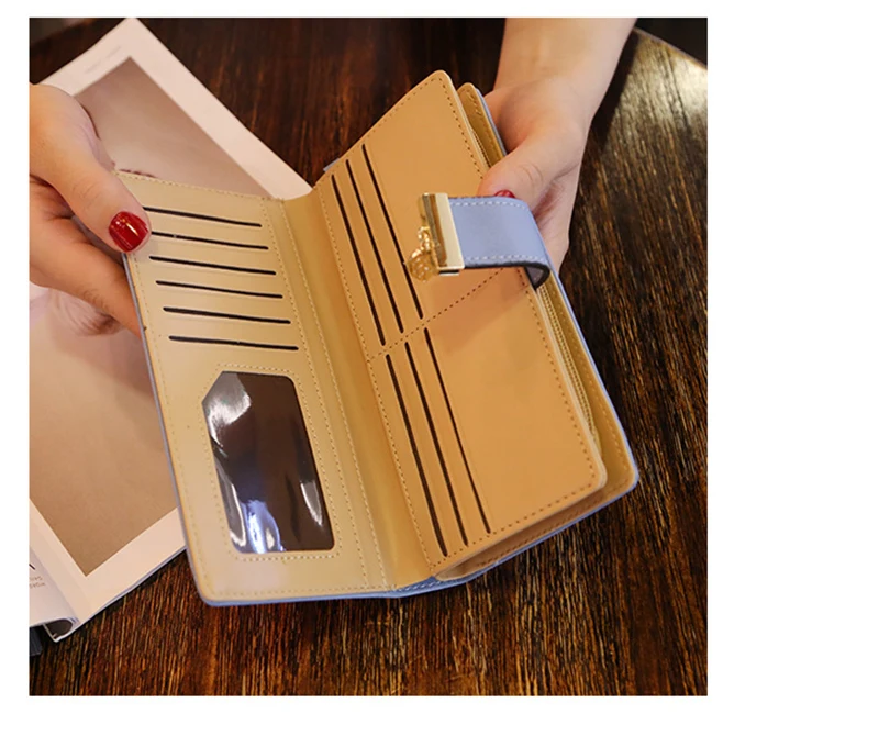 Damen-Geldbörse aus PU-Leder, lange Geldbörse mit goldenem Hohlblattmuster, Clutch-Geldbörse, multifunktionaler Kartenhalter, Münzfach für Damen – Detail 14