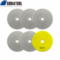 SHDIATOOL 6pcs #200 125mm Diamond Wet Polishing Pads For Stone Granite Marble White Bond Stone Flexible Sanding Discs 5 Inch