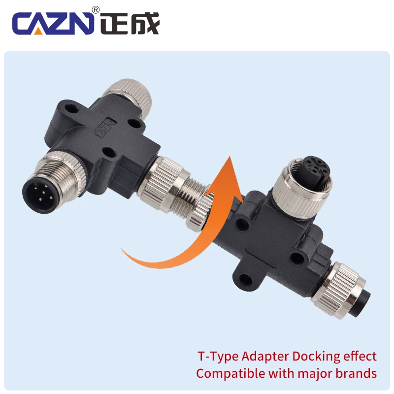 M12 Sensor Connector Male Splitter Y Shape Overmolded Plug Connector IP67 Rated Brass Contact Automotive Use