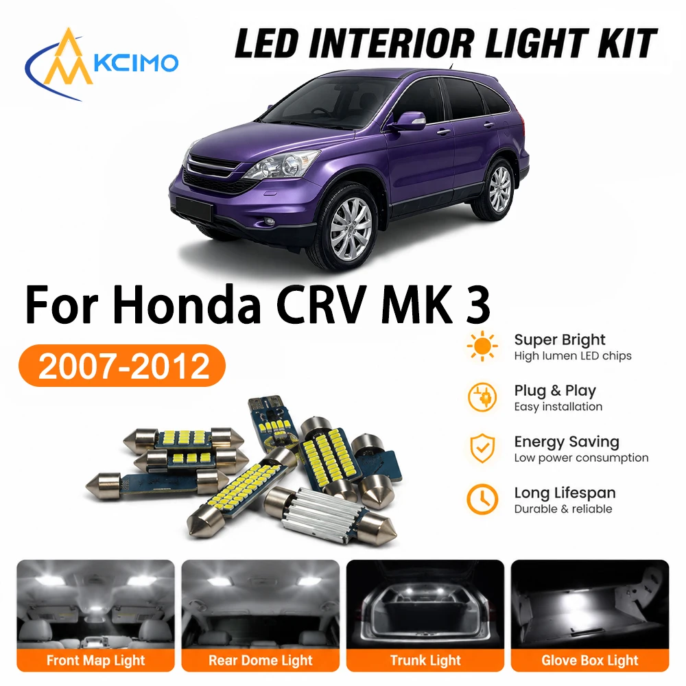 Kit d'éclairage intérieur LED d'ambiance de haute qualité pour Honda CRV MK 3 2007-2012, lampe de carte fiable, super lumineuse, bien conçue