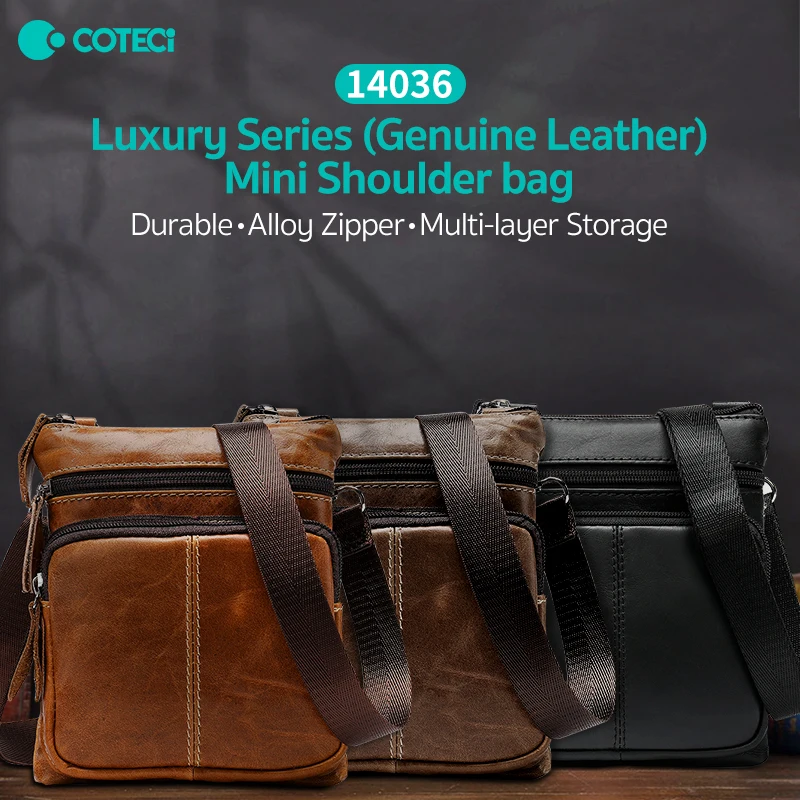 COTECi First Layer Cowhide Shoulder Crossbody Bag Men's Genuine Leather Business Casual Men's Bag Mobile Phone Bag Vintage