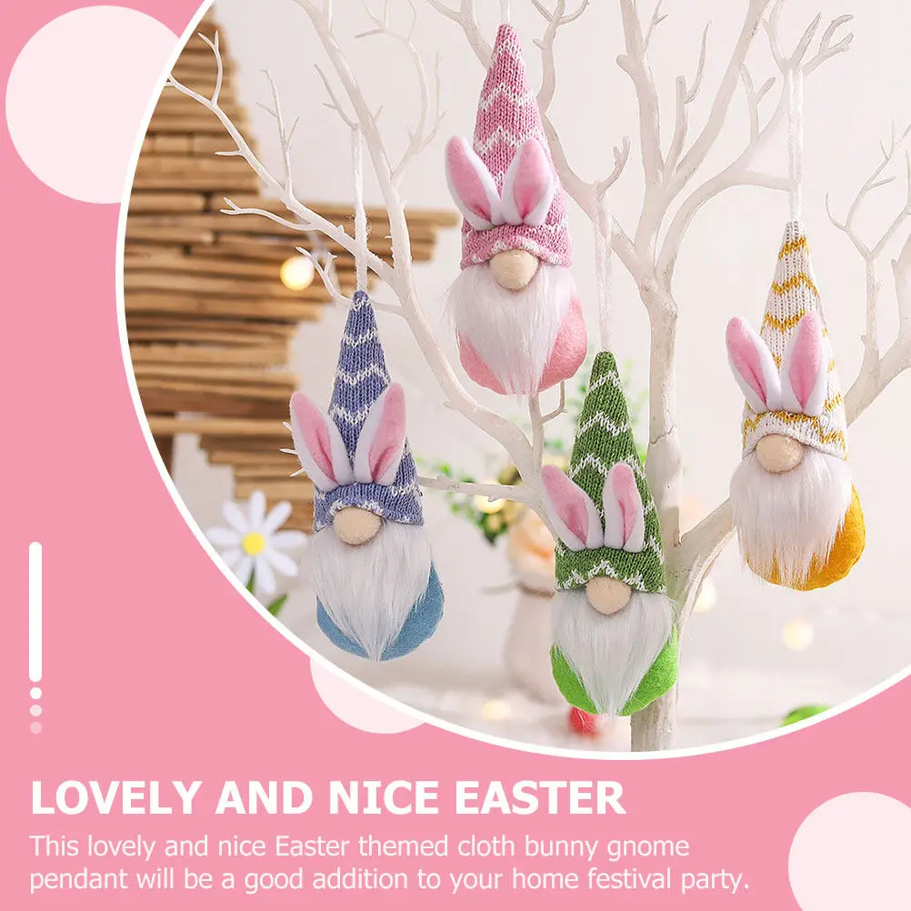 

4Pcs Easter Bunny Gnome Pendant Set High-Quality Fabric Hanging Ornament for Home Party Decor Festival Decoration Keychain