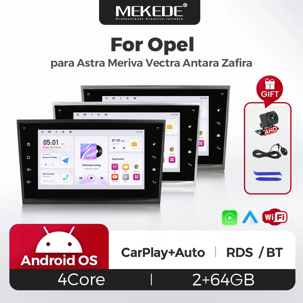 MEKEDE EU Stock Autoradio 2Din USB Type-C 7 pouces Android 15 Carplay sans fil Android Auto pour Opel Astra H G J Zafira B Corsa C D Antara Vectra Vivaro Écran de navigation GPS BT WIFI RDS FM Autoradio