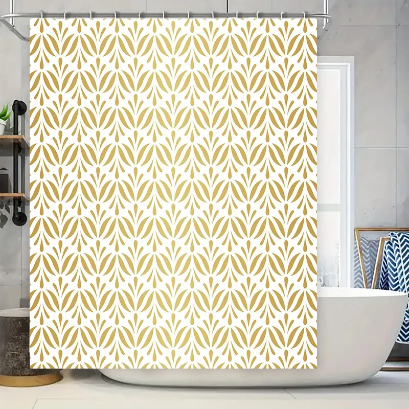 

Занавеска для душа с принтом золотых листьев, элегантный декор для ванной комнаты для домашней купания, белый фон с золотыми цветами