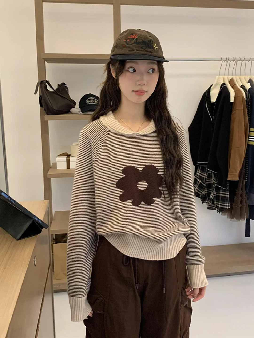 

Autumn Winter Loose Women's Knitted Sweater Striped Turtlene Outerwear Long Sve Collar Warm Thermal Faion Commute