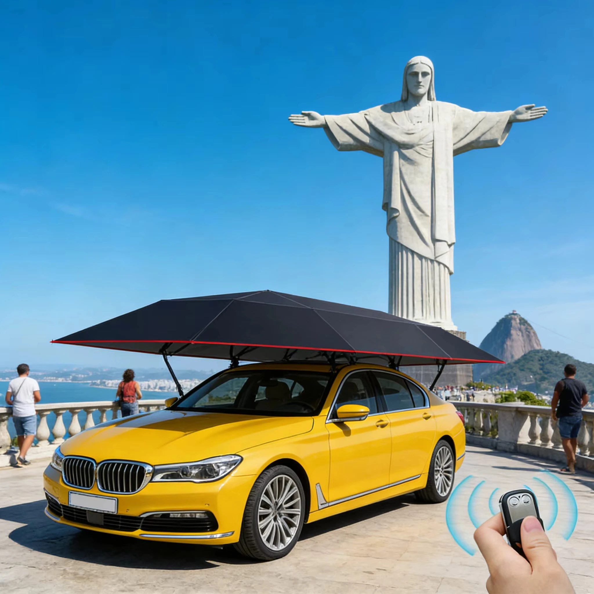 Newest Fully Automatic Remote Control Outdoor Waterproof UV Protection Sports Car Umbrella Sunshade Cover Made Oxford Cloth