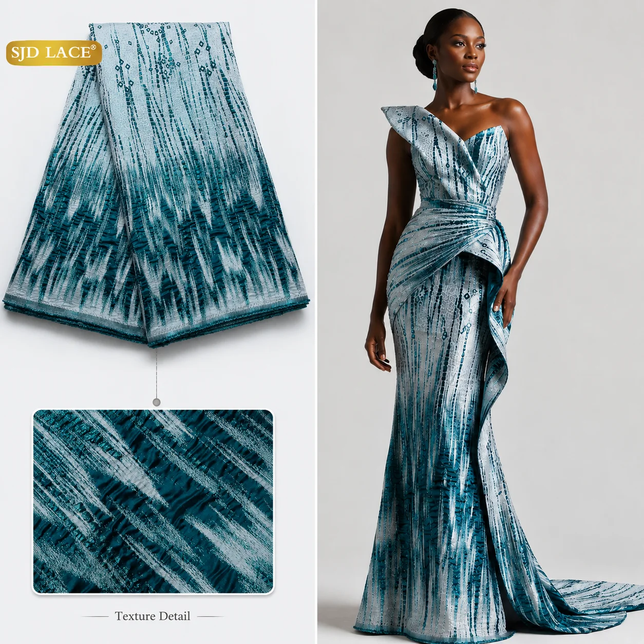 SJD LACE African Brocade Fabric 2026 French Metallic Jacquard Shiny Fabric for Nigerian Wedding Party Gown Dress Sewing Material US Stock 4697