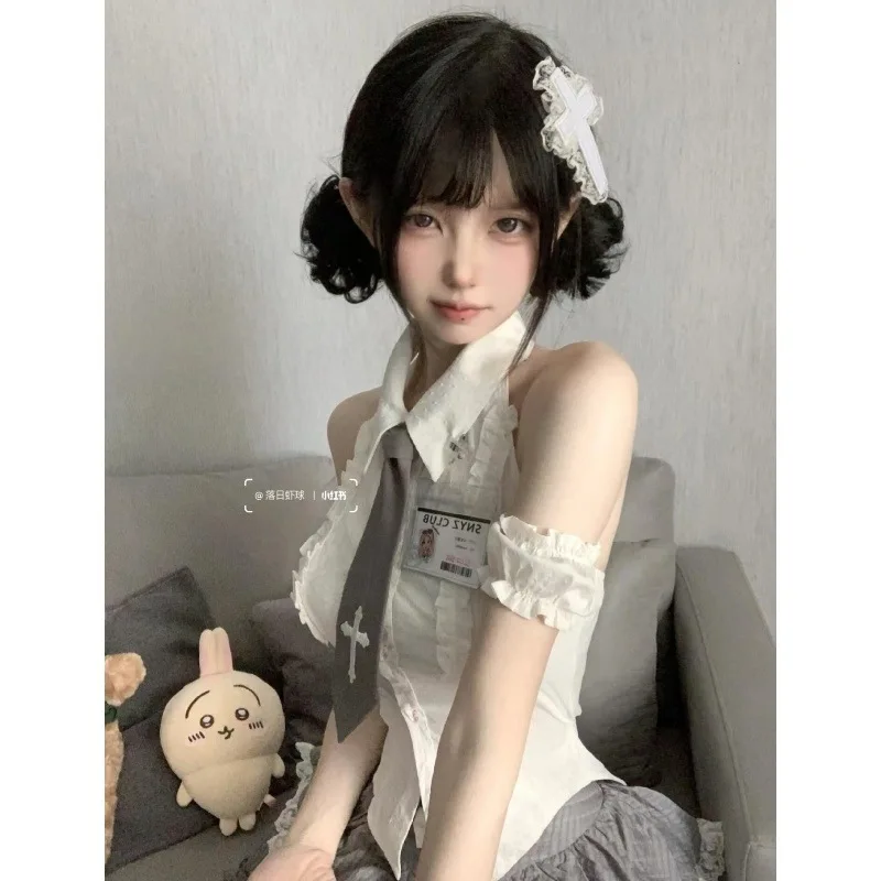 Japanese Sweet Preppy Style Outfits 2 Piece Set Women Vintage Kawaii Lace Patchwork Tops + Y2k Plaid Slim Mini Skirt Female New