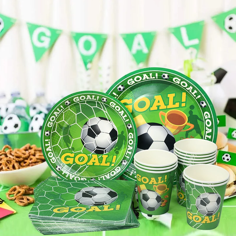 Green Football Birthday Disposable Tableware Set Soccer Paper Plate Cups Napkins For Kids Birthday Sport Party Decor Baby Shower