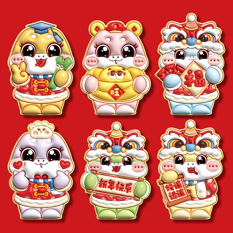 Sobres rojos de Año Nuevo Chino, sobres de regalo de dinero 3D, billeteras rojas de dibujos animados Hongbao, Festival de Primavera chino de serpiente 2025, 6 uds.