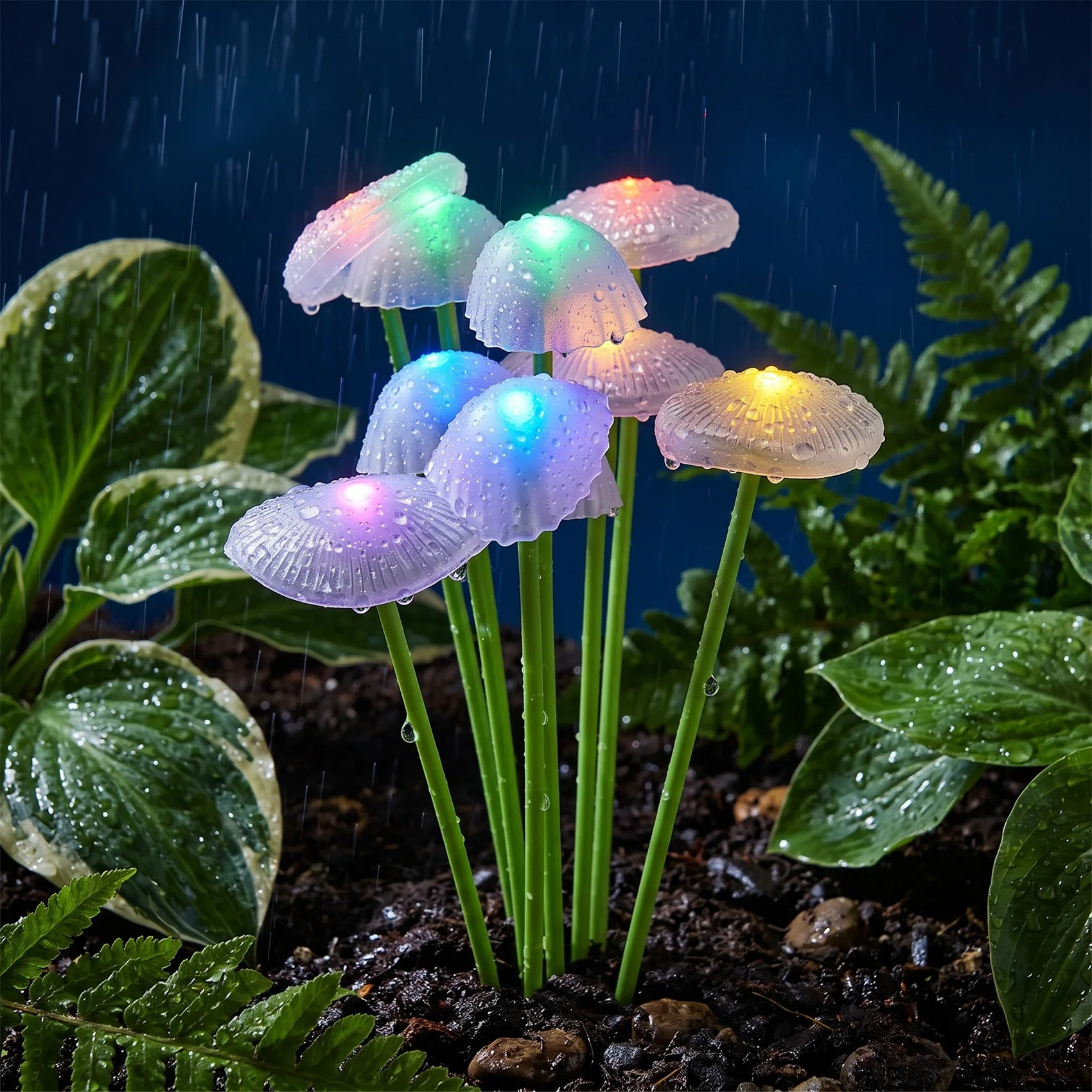 A84E-2Pcs Solar Mushroom Jellyfish Stake Lamps LED Solar Mushroom Lights For Yard Pathway A