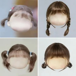 1/8BJD Pruik Pony Dubbele paardenstaart vlechten Krullend Zachte Mohair Pruik Geschikt voor Ob11, 1/12bjd Lang haar Pop Accessoires 5-6 inch