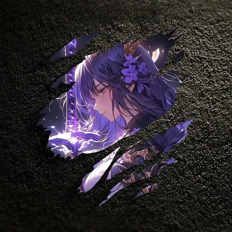 Genshin Impact Yae Miko Torn Sticker, Anime Waifu Vinyl Decal, Waterproof Self-adhesive Car & Motorcycle Window Itasha Decor