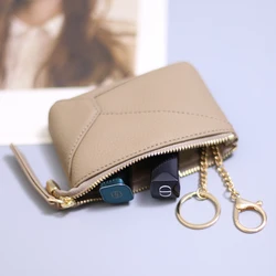 2024 New Genuine Leather Mini Wallet Short Zero Wallet Geometric Splicing Leather Storage Lipstick Key Bag