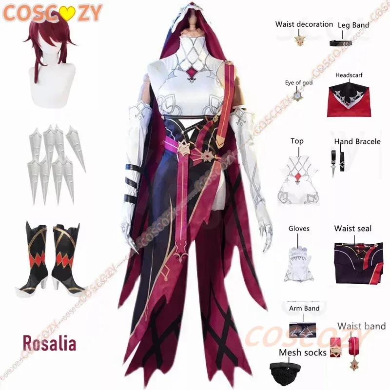 

Genshin Impact Rosaria Косплей Костюм Сексуальная Унисекс Игра Ролевая Одежда Полный Комплект Красный Парик Туфли Униформа монахини Платье Rosalia