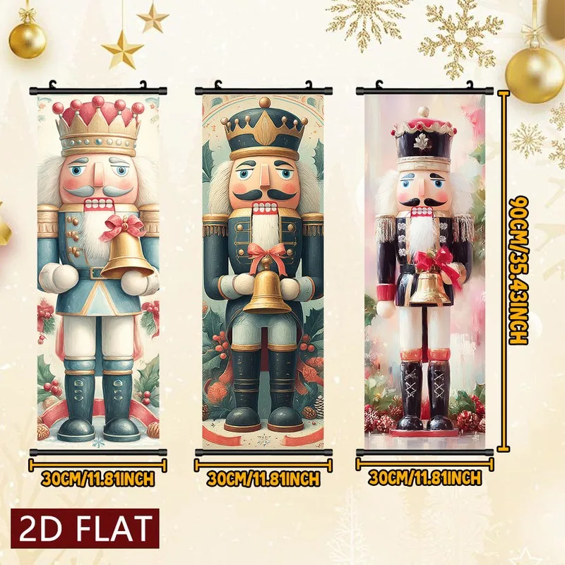 VIKAMA 3PCS Christmas Hanging Banner Set, Vintage Window Bell Winter Scene Wall Tapestry for Xmas Window Decor