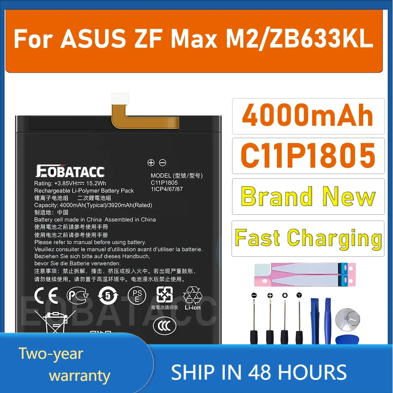 

100% New Original Battery C11P1805 4000mAh For ASUS Zenfone MAX (M2) X01AD ZB632KL ZB633KL Batteries With Tools