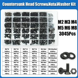 3045p Countersunk Flat Head Hex Socket Cap Screws M2 M2.5 M3 M4 M5 M6 M8 Carbon Steel Allen Bolt and Nut Washer Assortment Kit