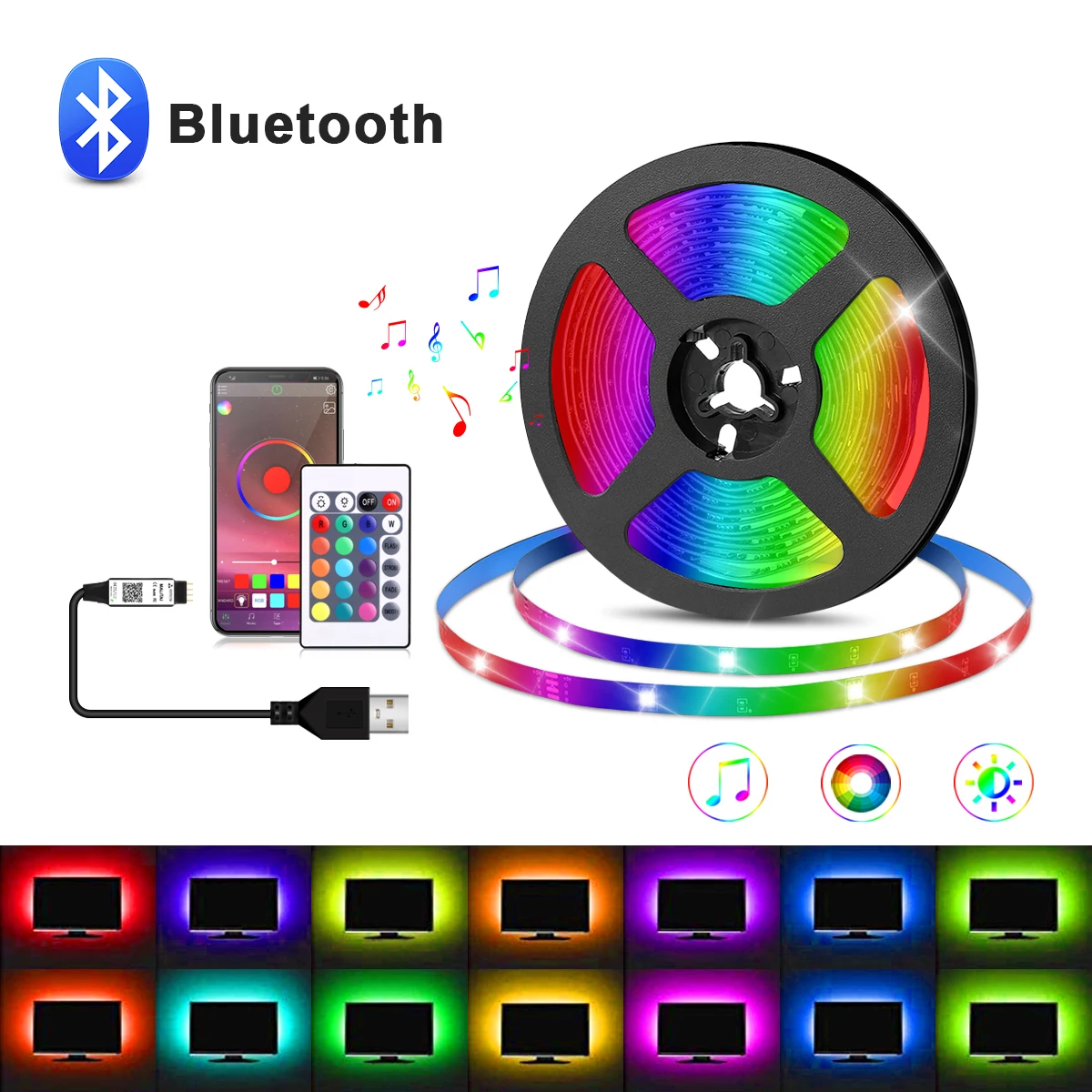 USB LED Strip Light 5050 SMD USB Bluetooth RGB Lights Flexible LED Lamp Tape Ribbon RGB TV Desktop Diode Tape TV BackLight Party