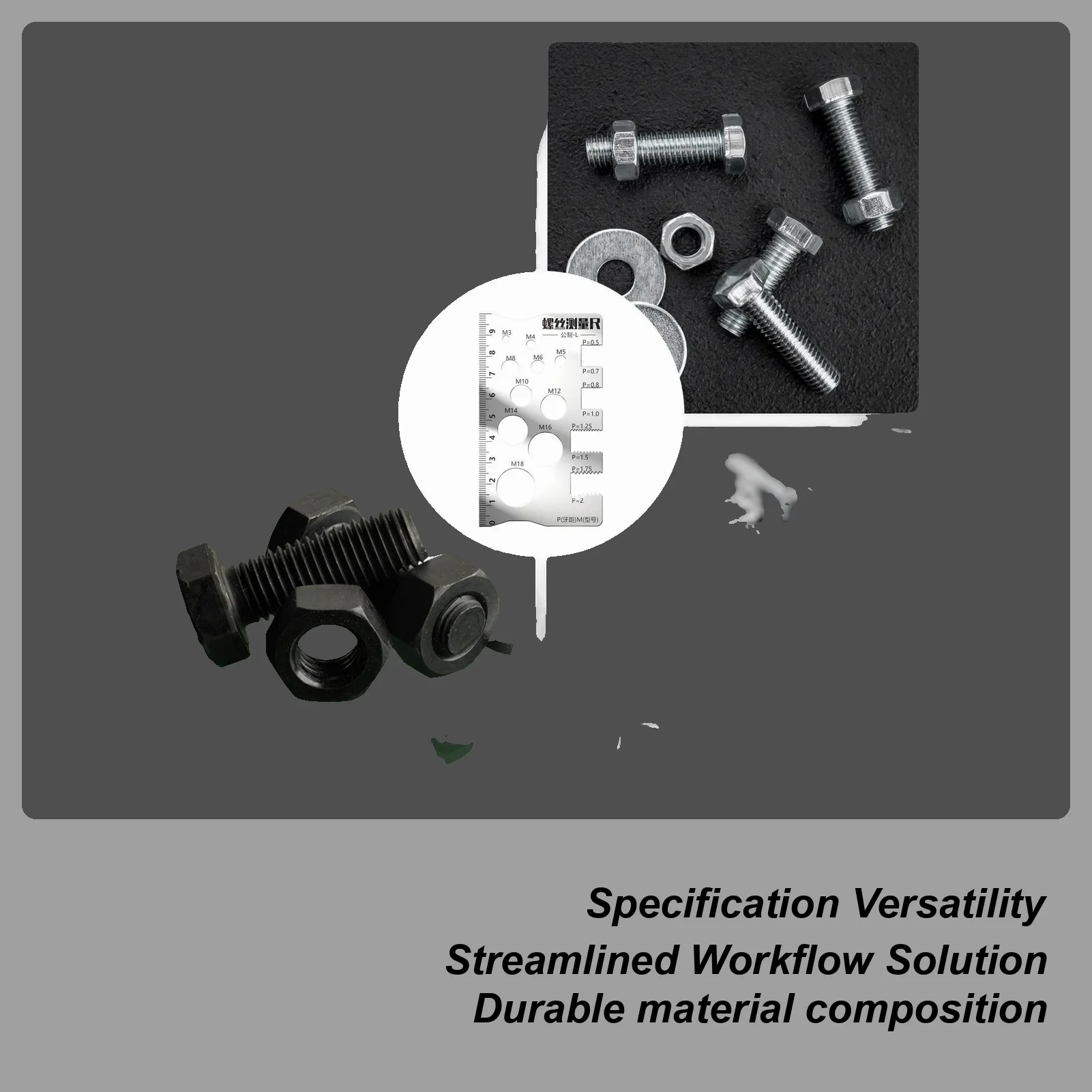 Bolt Thread Gauge Screw Measuring Ruler Professional Precise Gauge Checker for Nut Bit Thread Screw Measurement Tool Home Use