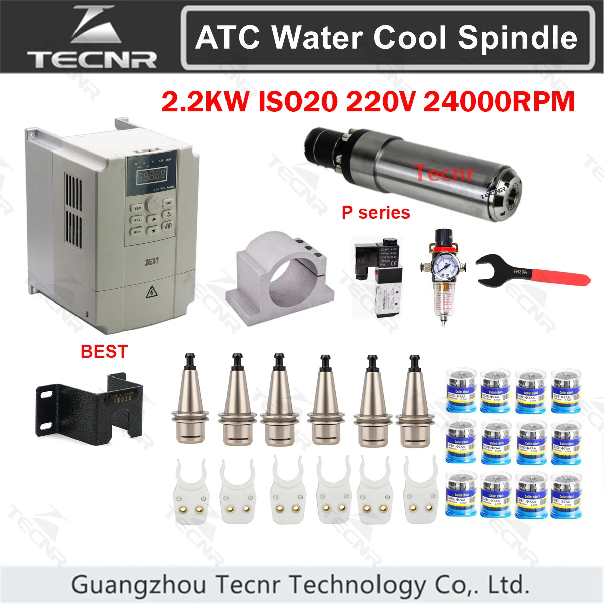 2.2KW ISO20 ATC Water Cooling Spindle Motor Kit Automatic Tool change Spindle Pneumatic 24000RPM For Engrave Milling Metal
