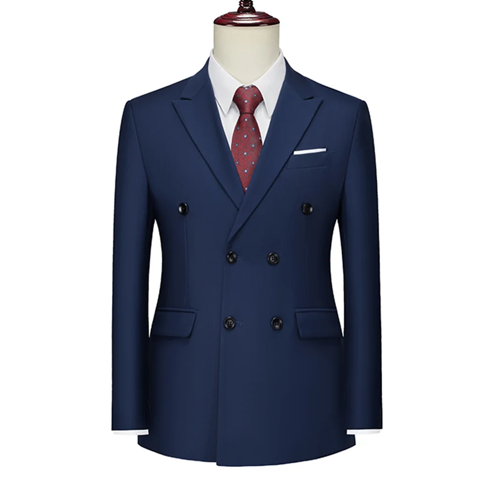 Blazer de peito duplo masculino, casacos monocromáticos, ternos slim fit, jaqueta casual para casamento, vestido de formatura masculino e