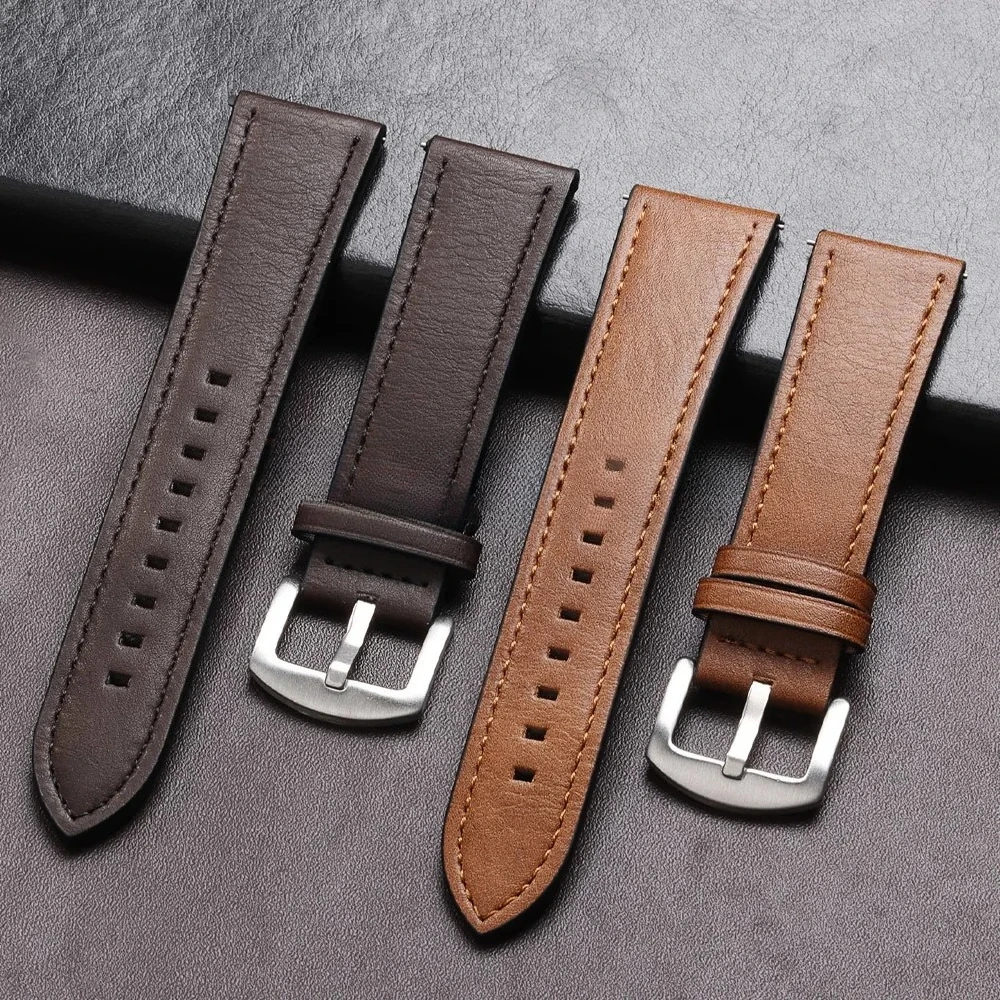 جلد طبيعي الساعات الإفراج السريع حزام (استيك) ساعة 20 مللي متر 22 مللي متر Smartwatch حزام ريترو براون الأسود الساعات اكسسوارات 2026