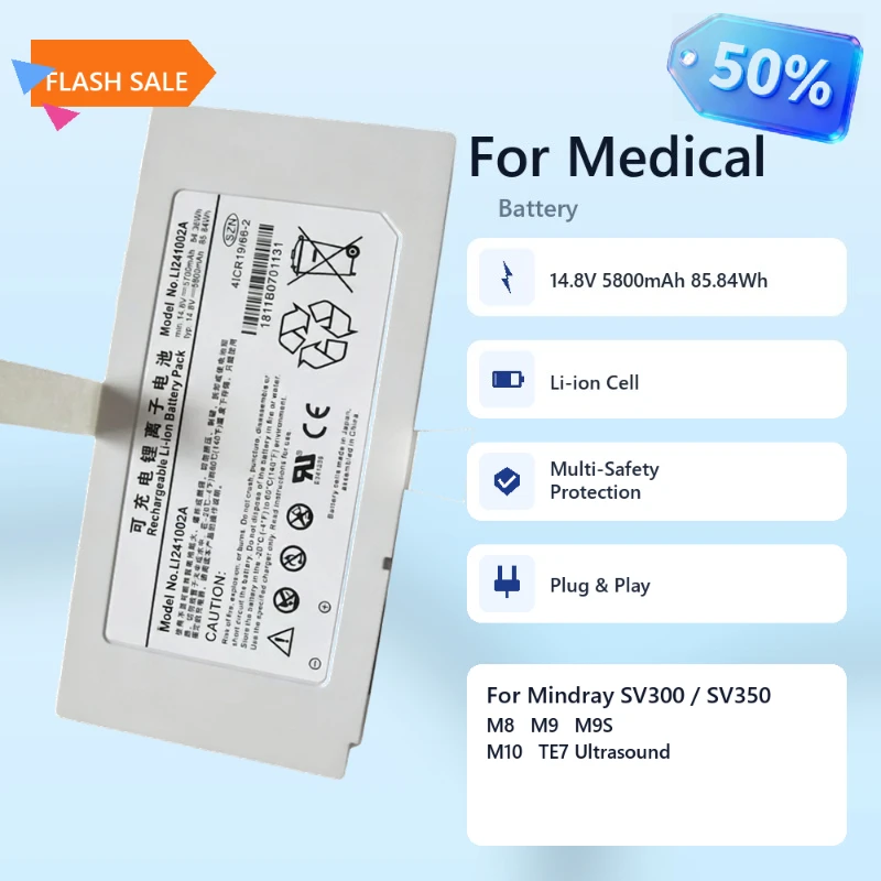 LI241002A 14.8V 85.84Wh 5800mAh Replacement Li-ion Battery for Mindray SV300 SV350 Ventilator, M8 M9 M9S M10 TE7 Ultrasound