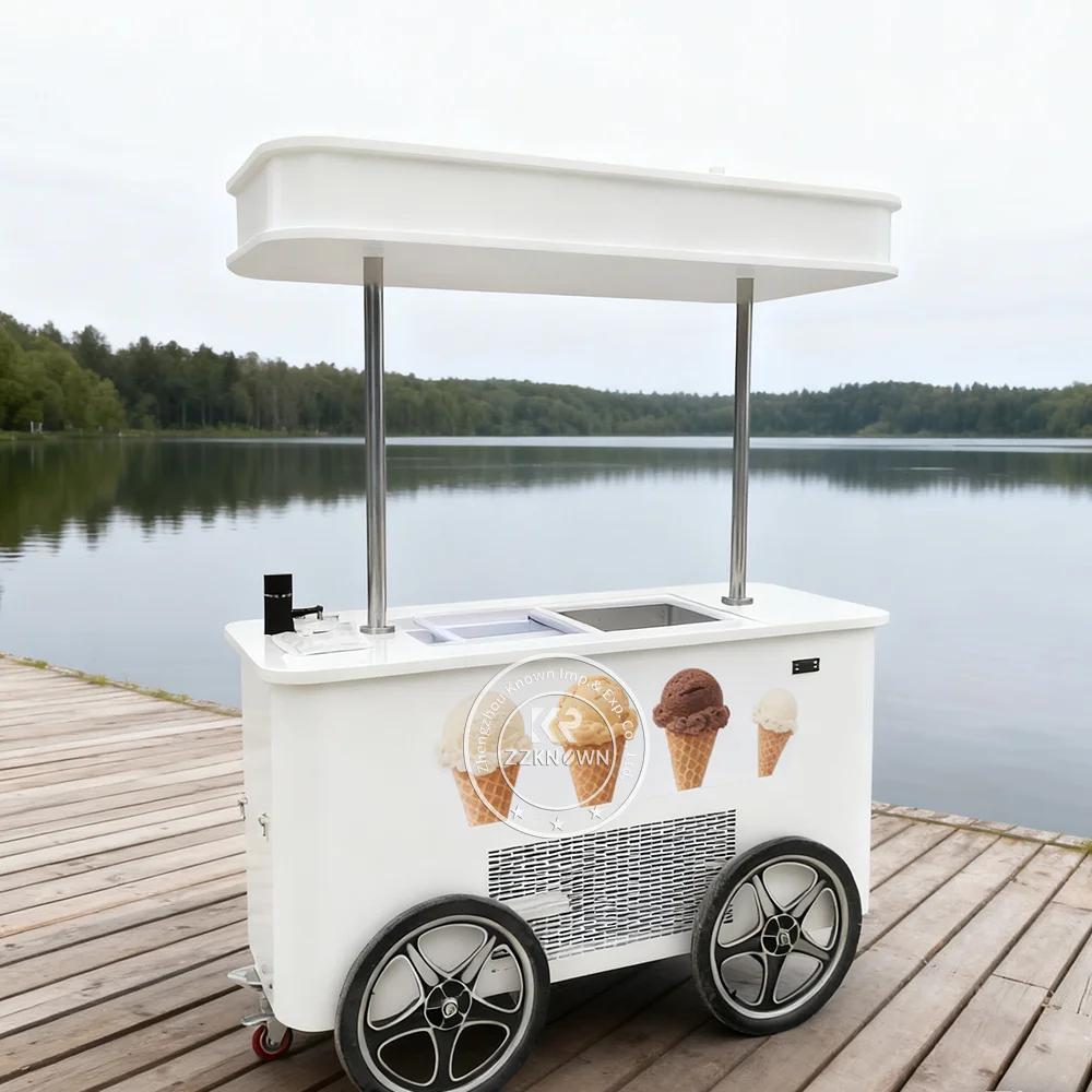 New Flower Vending Cart Ice Cream Display Case Gelato Ice Cream Cart Kiosk Street Food Cart Ice Cream Food Truck Push Cart