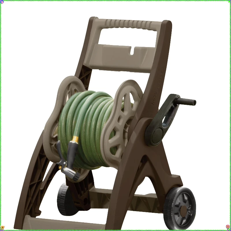 175-Fuß-Schlauchrollwagen, taupe, mit einem Haken am Griff, um das Ende eines Hauptschlauchs oder Gartenschläuche sicher zu halten