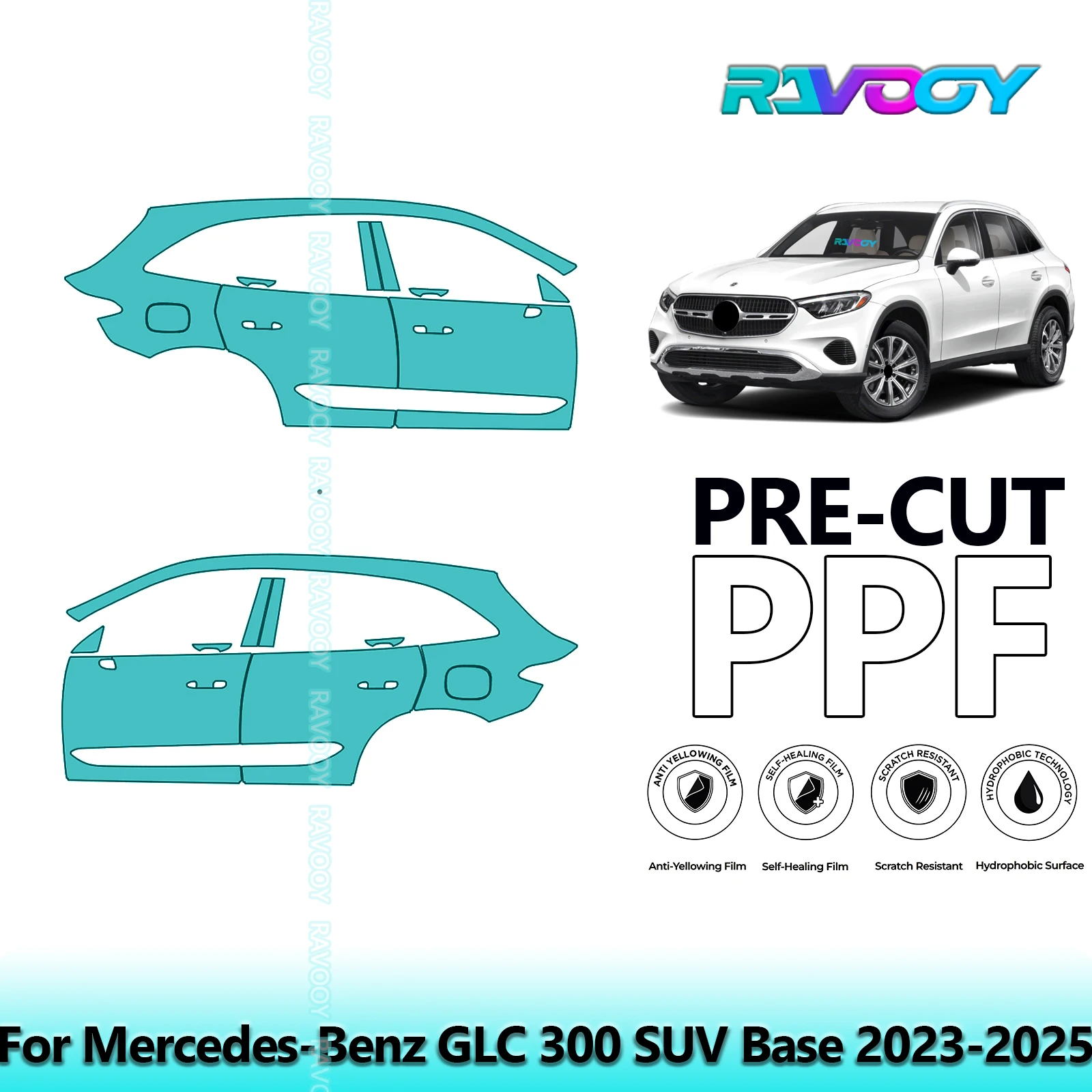

For Mercedes-Benz GLC 300 SUV Base 2023-2025 8.5mil Clear Matte Pre-Cut PPF Door & A/B Pillar Kit TPU Paint Protection Film Set