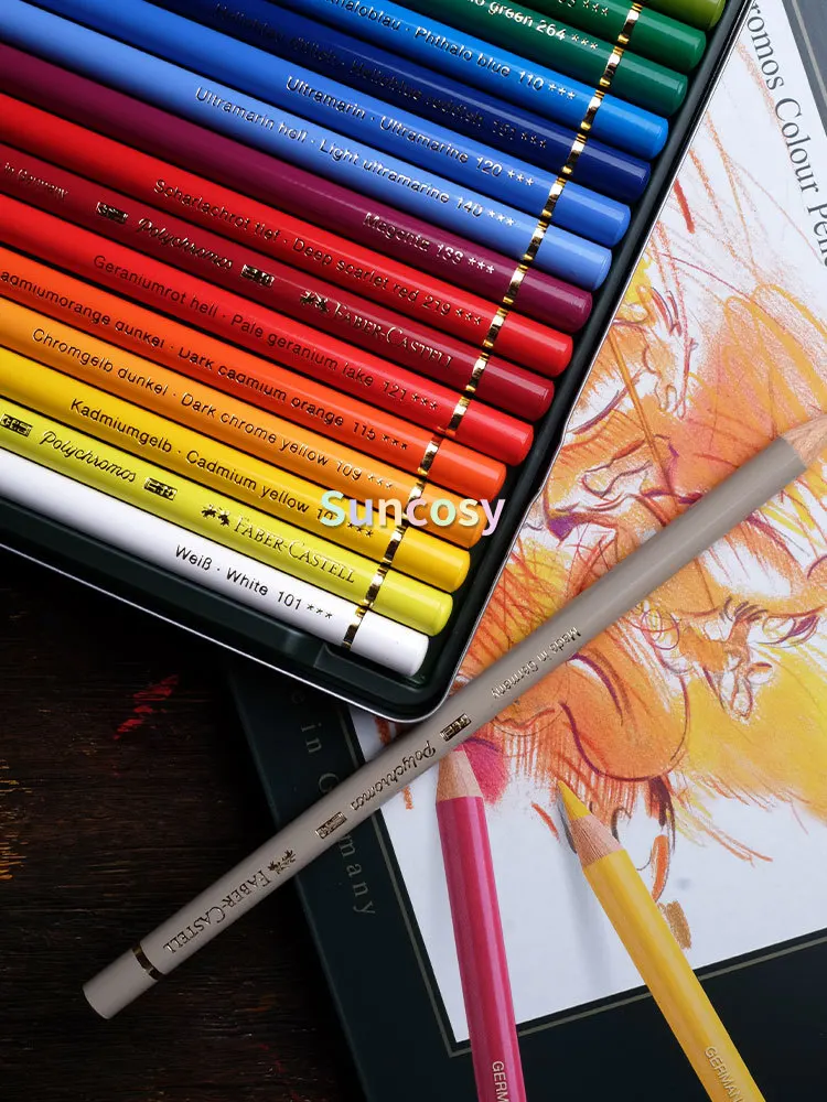 Faber-Castell Polychromous Colored Pencil Set, 24/36/60/120 colors. Soft, vibrant color laydown, Water-resistant and smudgeproof