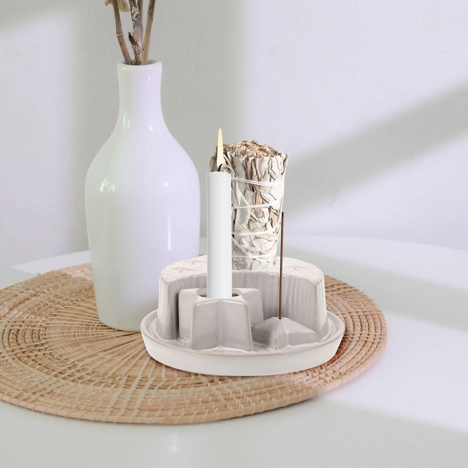 

Ceramic Incense Stick Stand Sage Burner Smooth Simple Design Ash Collector for Bedroom Living Room Office Sage Holder Burner